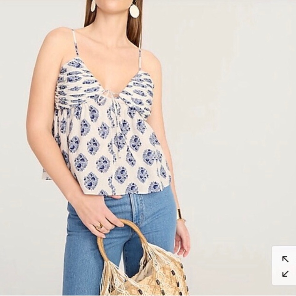 J. Crew Gathered Lux gauze camisole tank in gathered floral block print